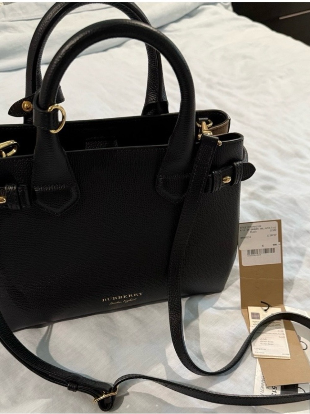 100% AUTHENTIC Burberry Derby Calfskin House Check Banner Tote Small, Like new! - Picture 7 of 15